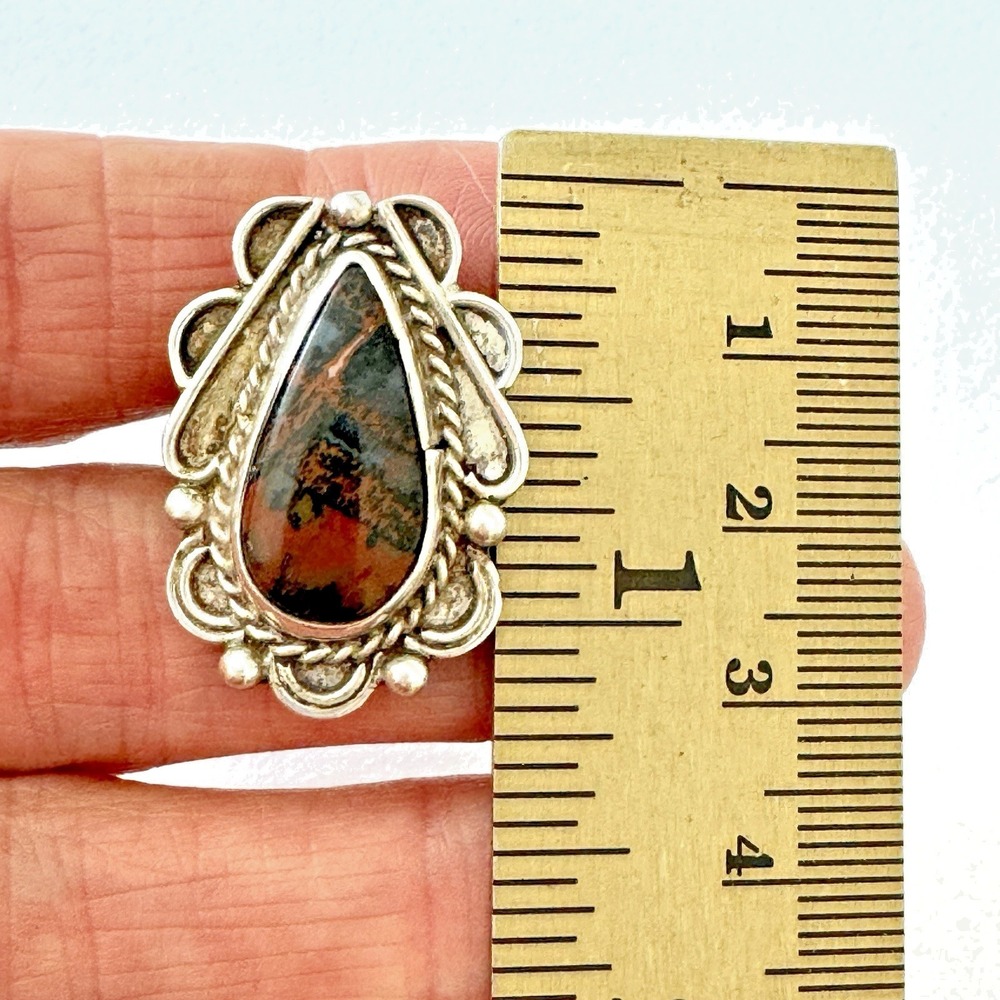 VTG Navajo Agate Ring Sz 7 Sterling Old Pear 1960s Unique Native American - Picture 3 of 6